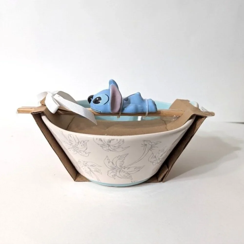 Rae Dunn X Disney Collection Stitch Noodle Bowl With‎ Wooden Chopsticks And Rest